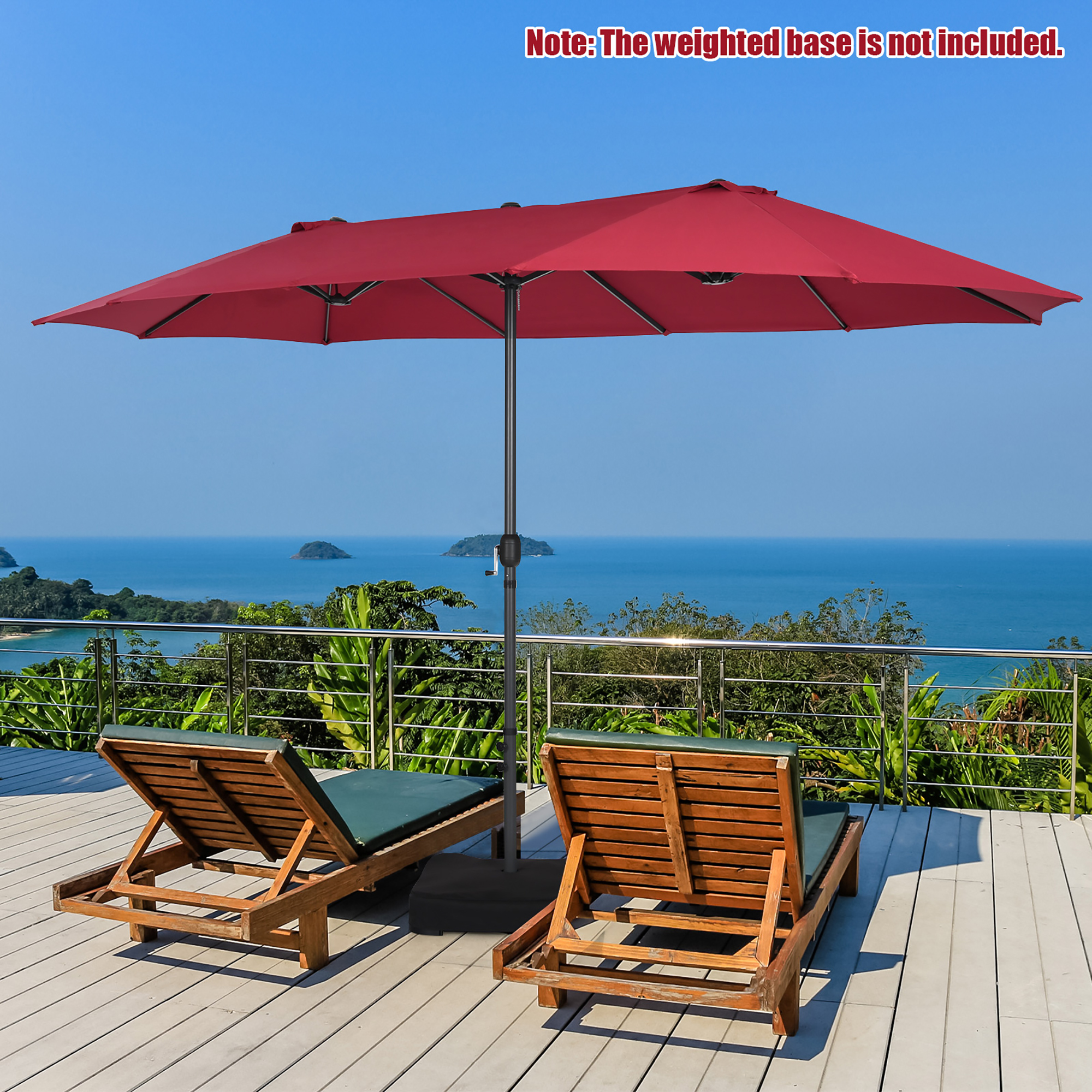 Costway 15FT Patio Double-Sided Umbrella Crank Outdoor Garden Market Sun Shade Red\Blue\Coffee\Beige\Navy\Orange\Turquoise