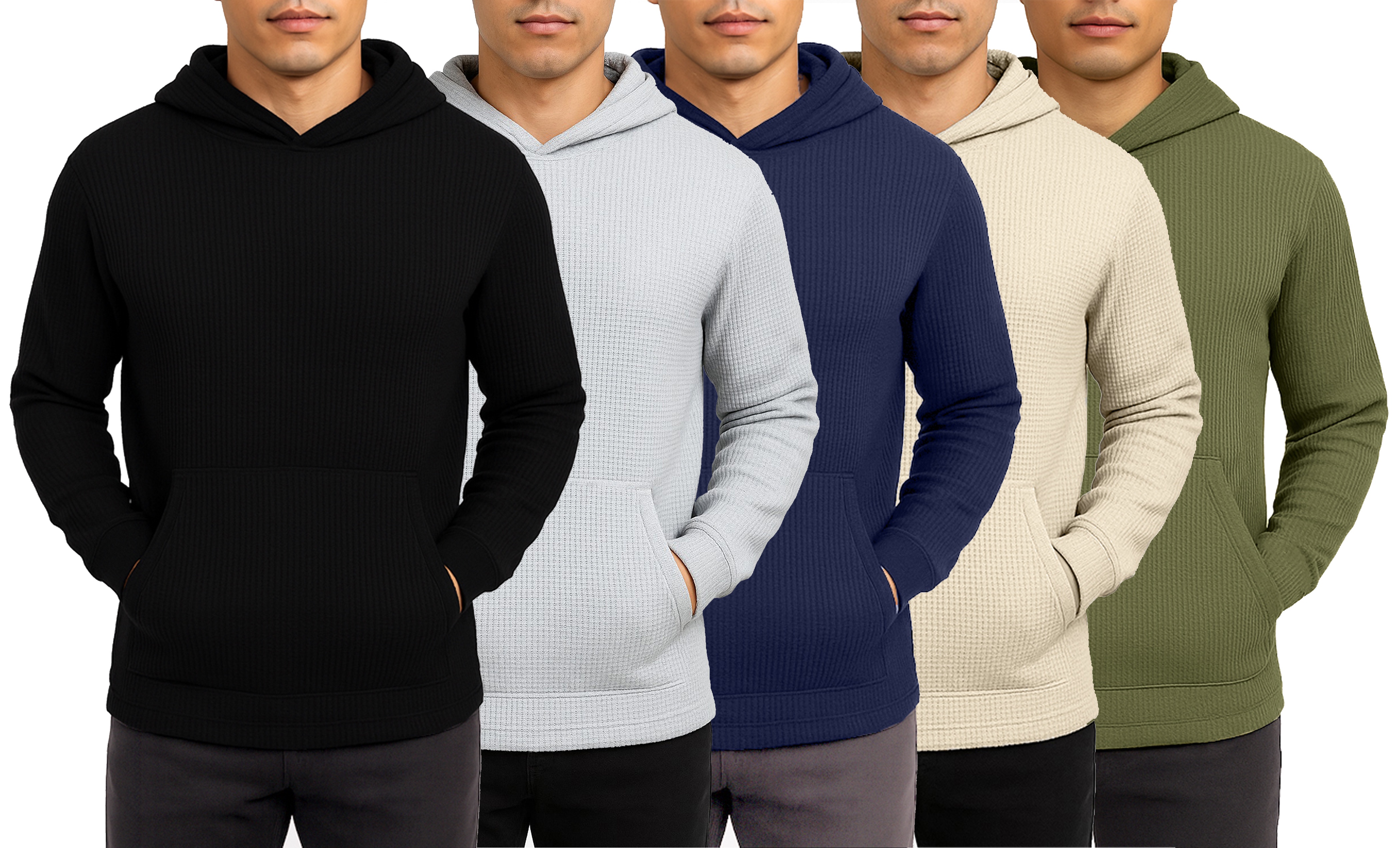 Men's Waffle Knit Thermal Pullover Hoodie (S-3XL)