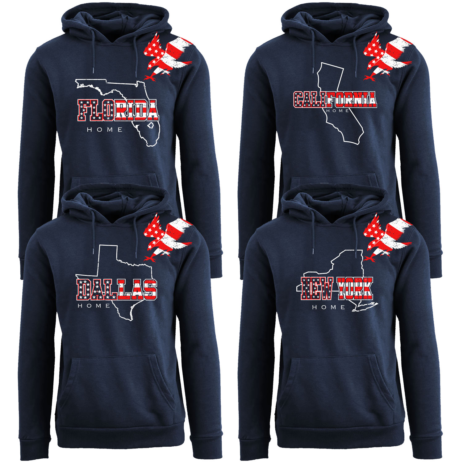 Women's American Home State and City USA Pull Over Hoodie