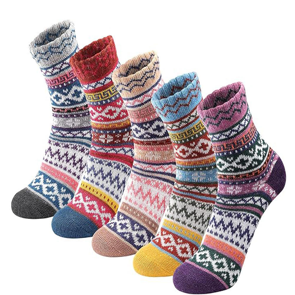 5-Pack Thick Wool Soft Warm Cozy Crew Socks for Women