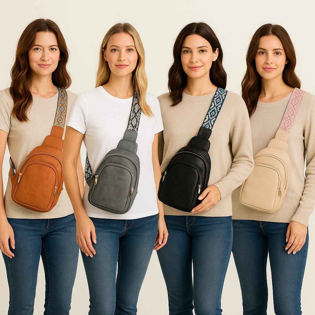 Boho Chic Sling Bag with Embroidered Strap - 4 Colors