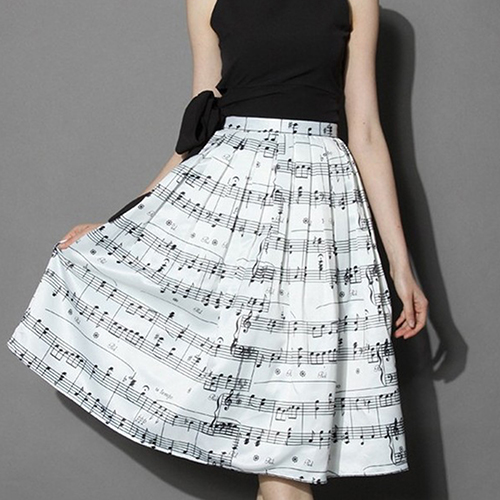 Women's Fashion Piano Music Note Print High Waist Skirt BelleChic