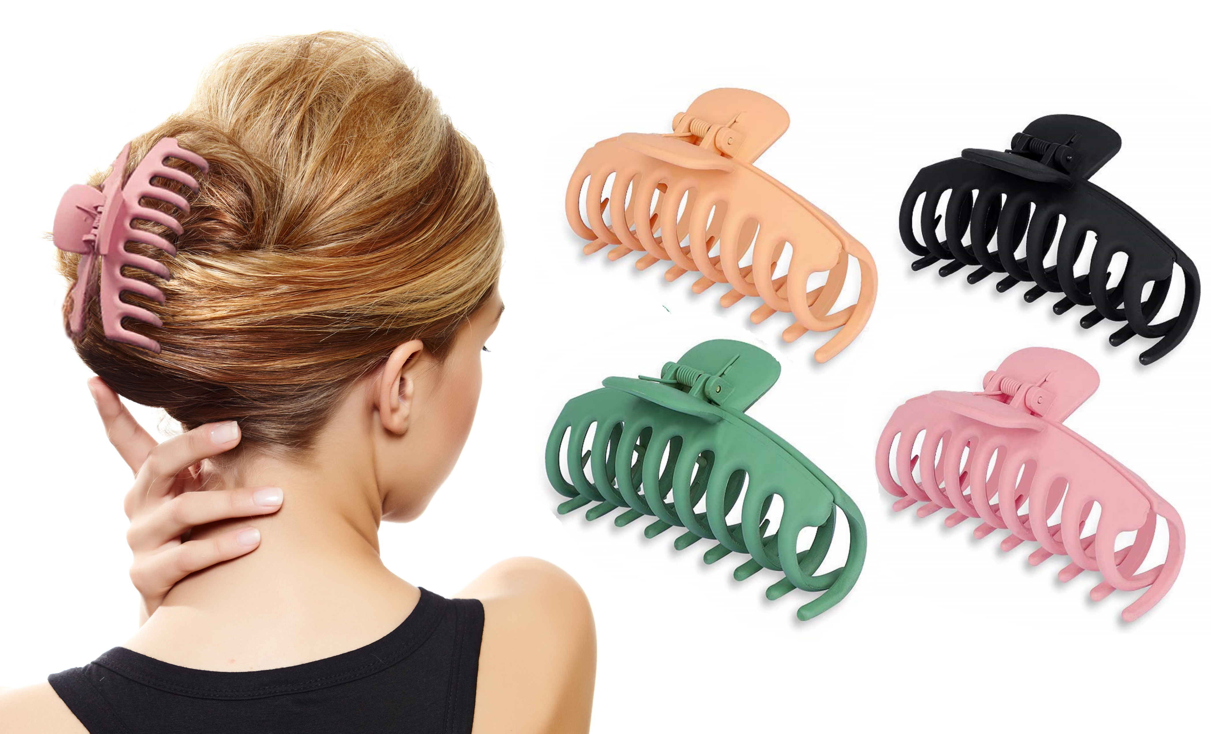4-Pack: Women's Non-Slip Large Claw Hair Clips - Tanga