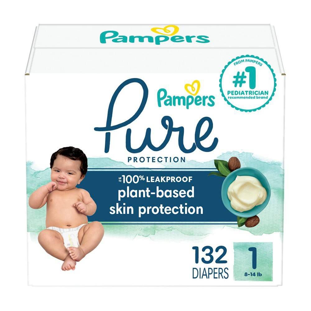 Pampers Pure Protection Diapers Size 1, 132 ct Vitamin-Enric - Open Box