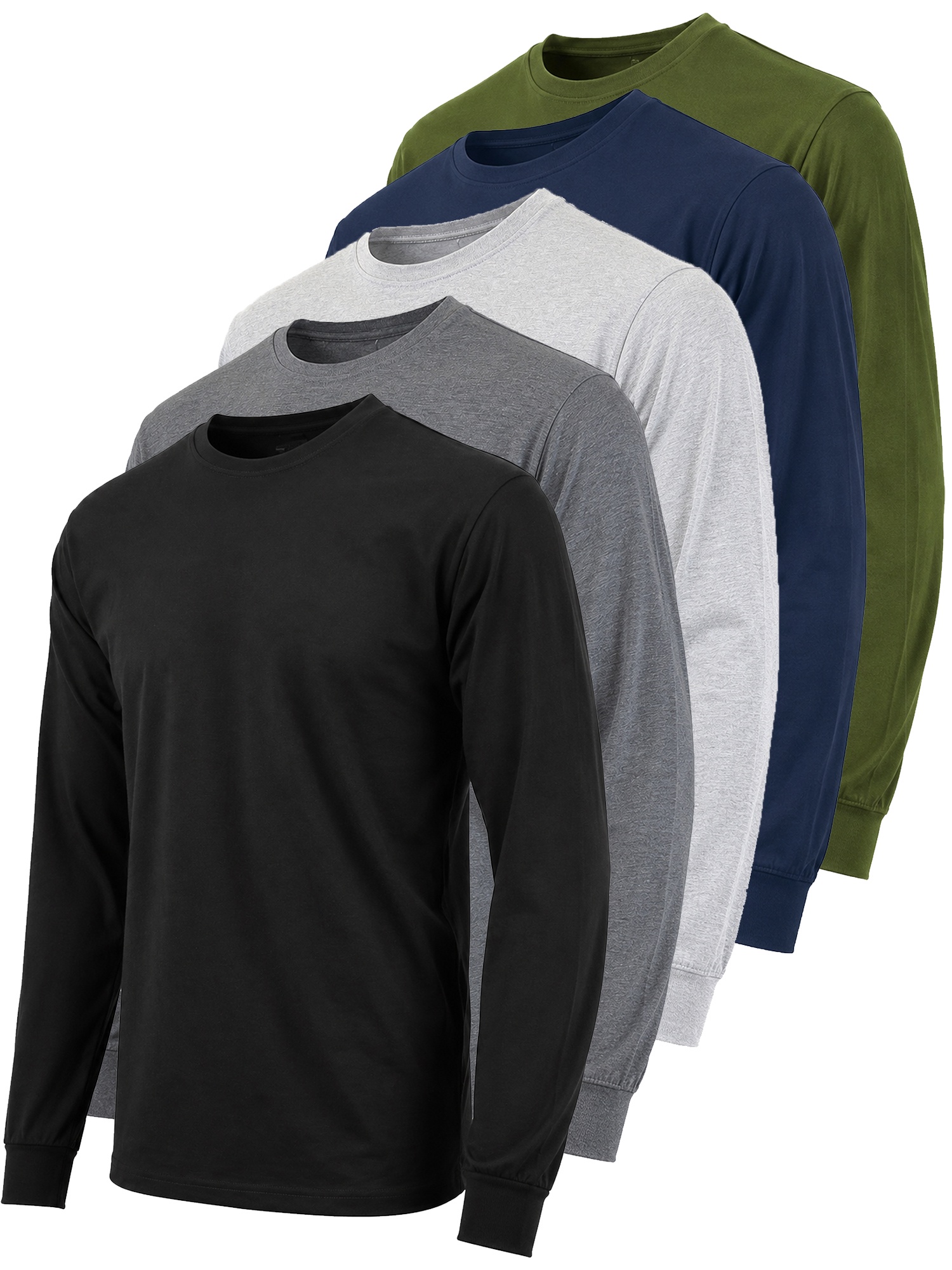 5-Pack Men's Long Sleeve Crew Neck T-Shirt Tee Soft Work Casual Jersey Tees