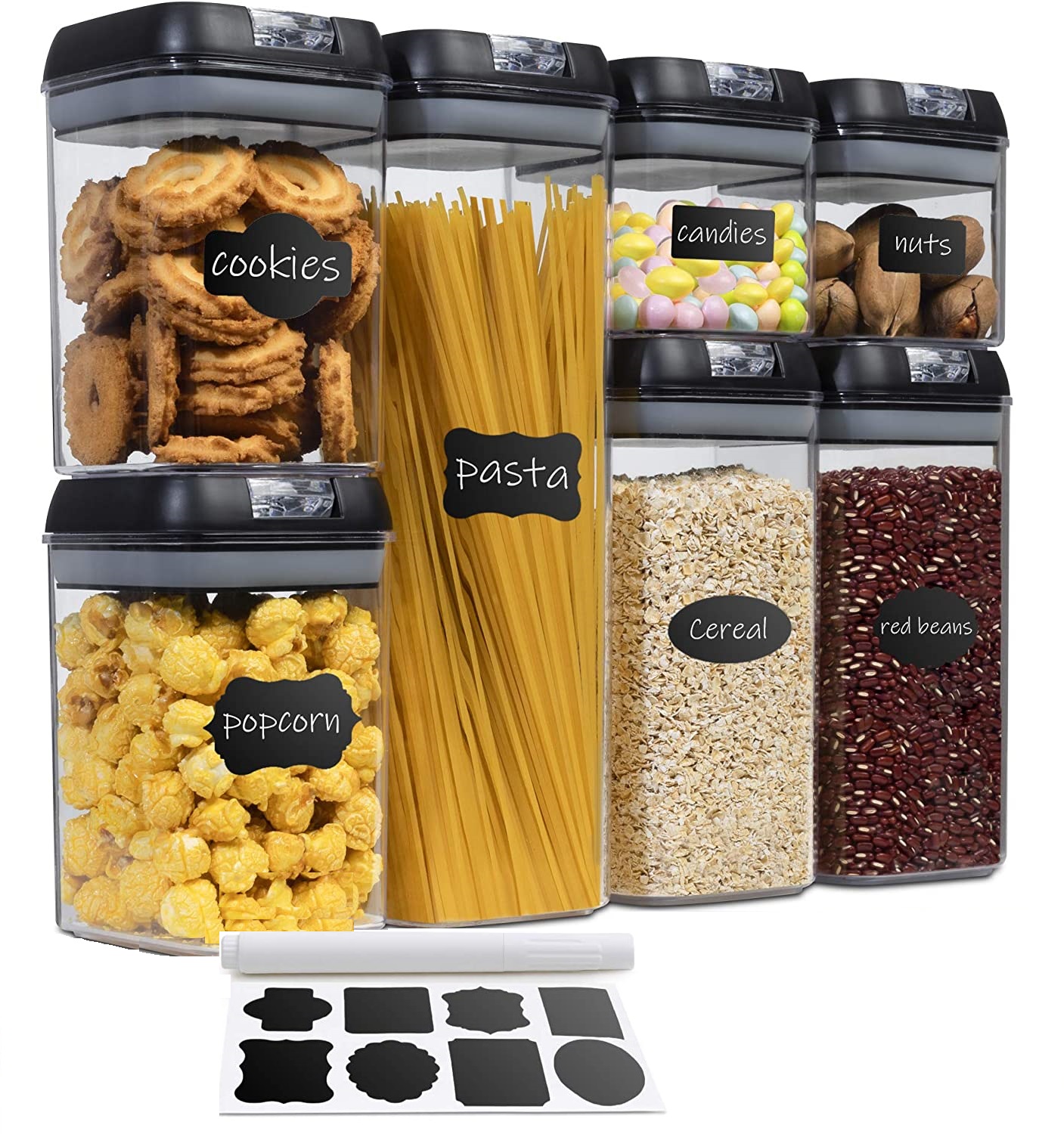 7 Piece Set: Airtight Food Containers & Labels