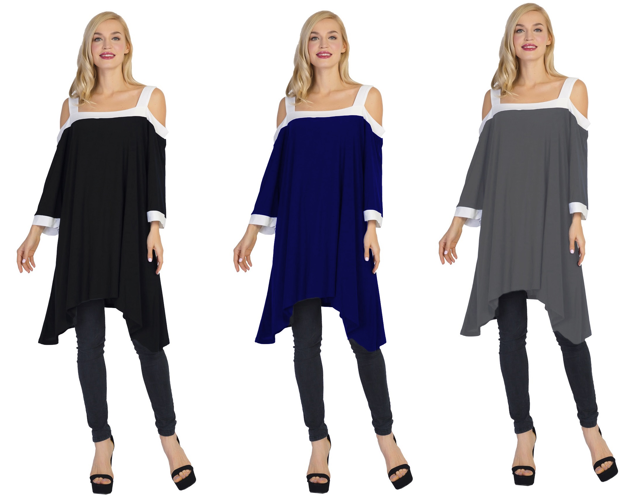Women's 3/4 Sleeve Shirt Top Cold Shoulder T-Shirt Blouses Tops and Shirts