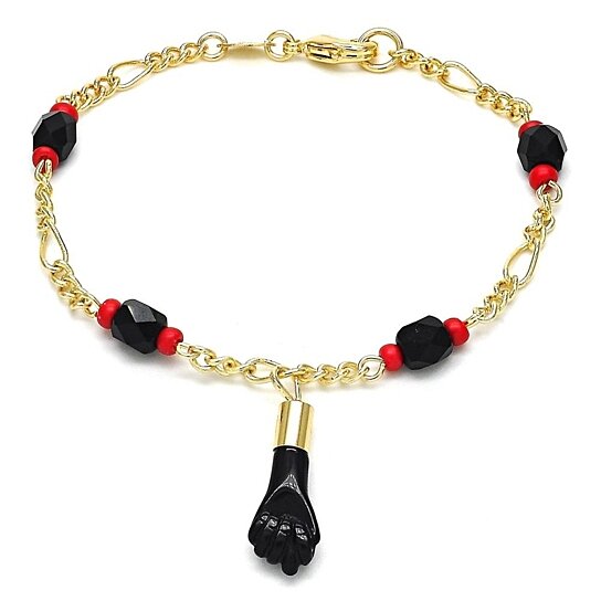 Unisex 18k Gold Evil Eye Figaro Azabache Black Hand Figa Protection Good Luck Charm Bracelet Kabbalah Baby Kid Women Men 6'' 7'' Inches