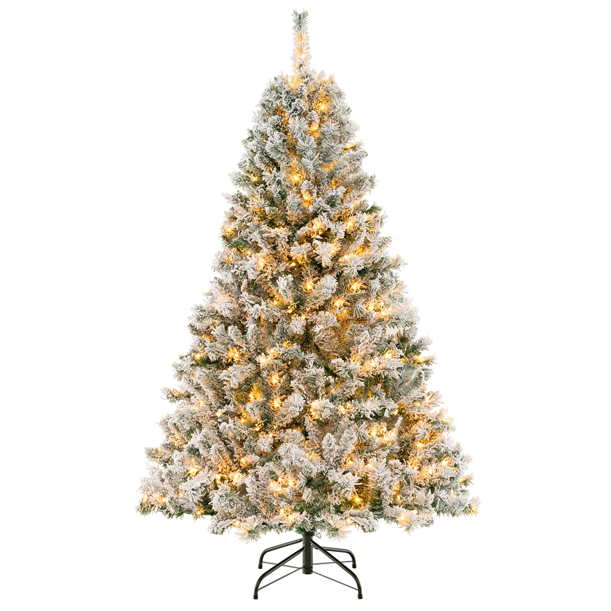 Costway 6 FT/7FT/8FT Pre-Lit Christmas Tree 3-Minute Quick Shape Flocked Decor with 300/450/600 LED Lights