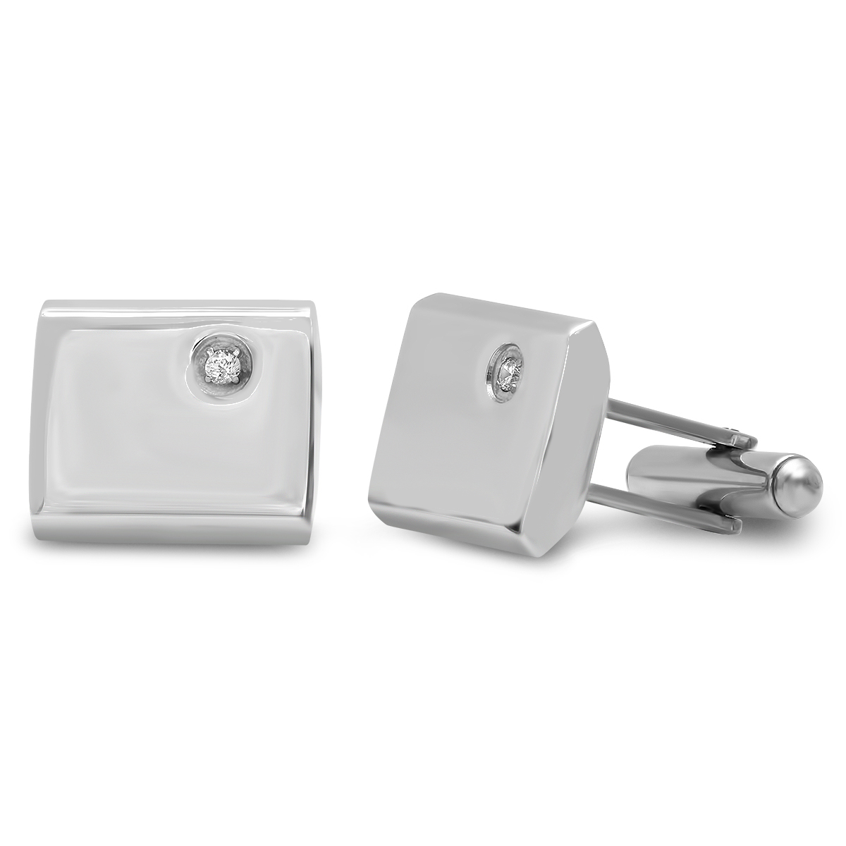 Men's Stainless Steel Rectangular Cufflinks With Simulated Diamond