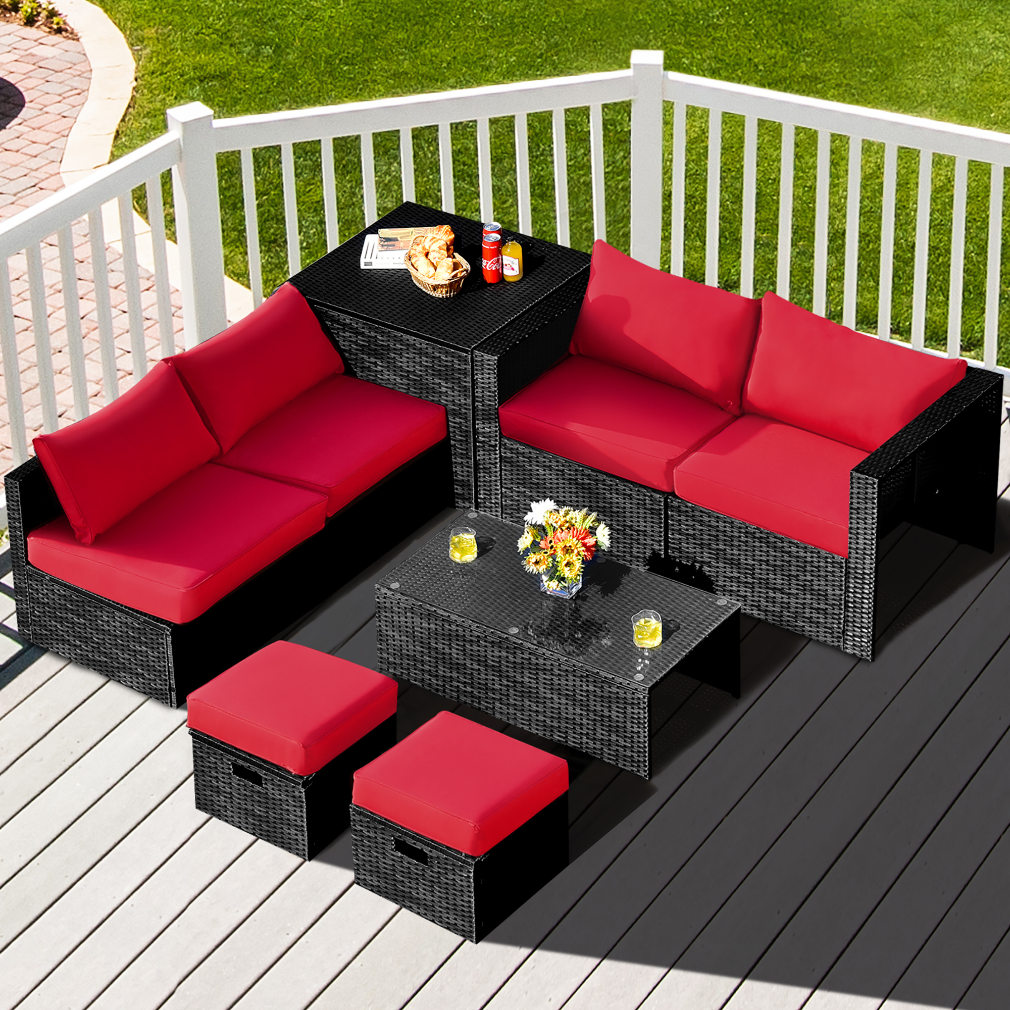 8 Piece Set: Costway Patio Set With Storage Table