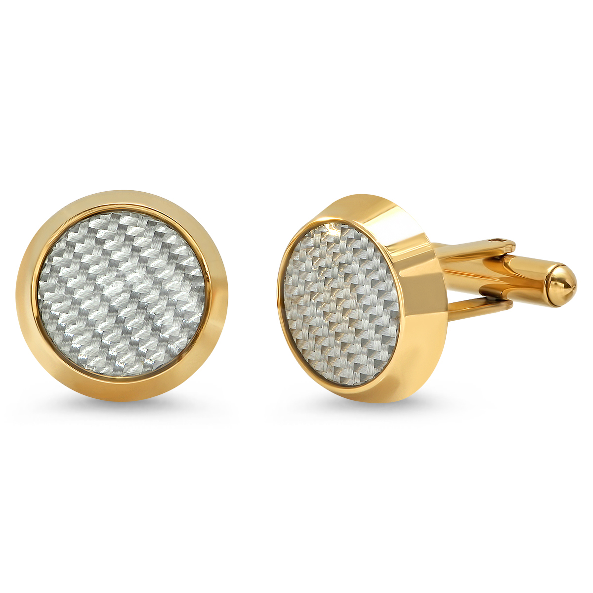 Men's 18K Gold Plated Stainless Steel Carbon Fiber Round Cufflinks