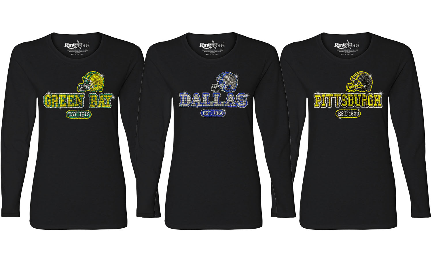 Awesome Football Rhinestone Bling Long Sleeve Shirt