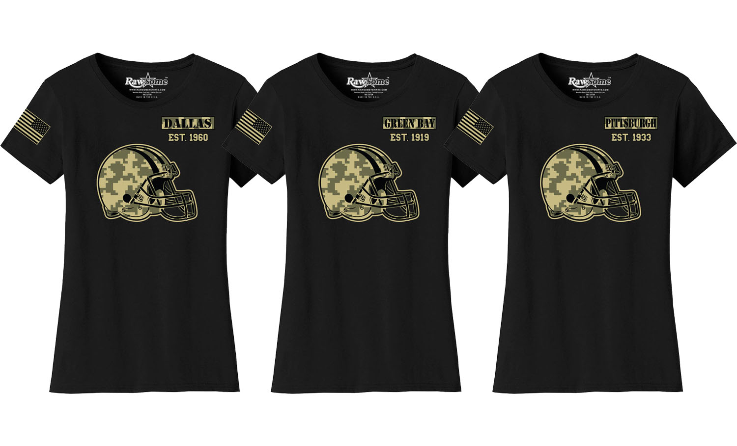Women Ultimate Camo Football Black T-Shirt