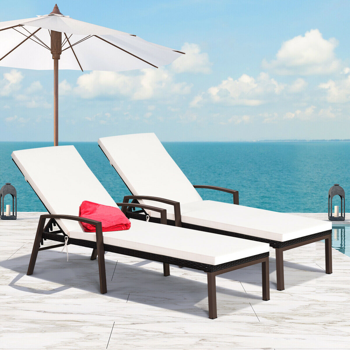 2 Piece Set: Patio Rattan Chaise Lounge Chairs