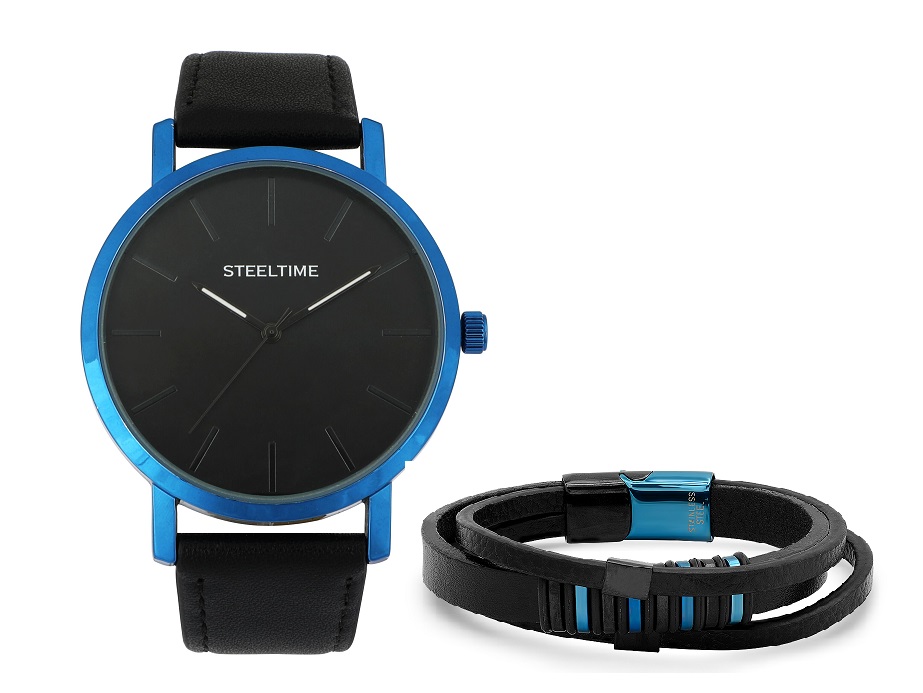 Bracelet & Watch Set Paired W/ Black Leather Bracelet