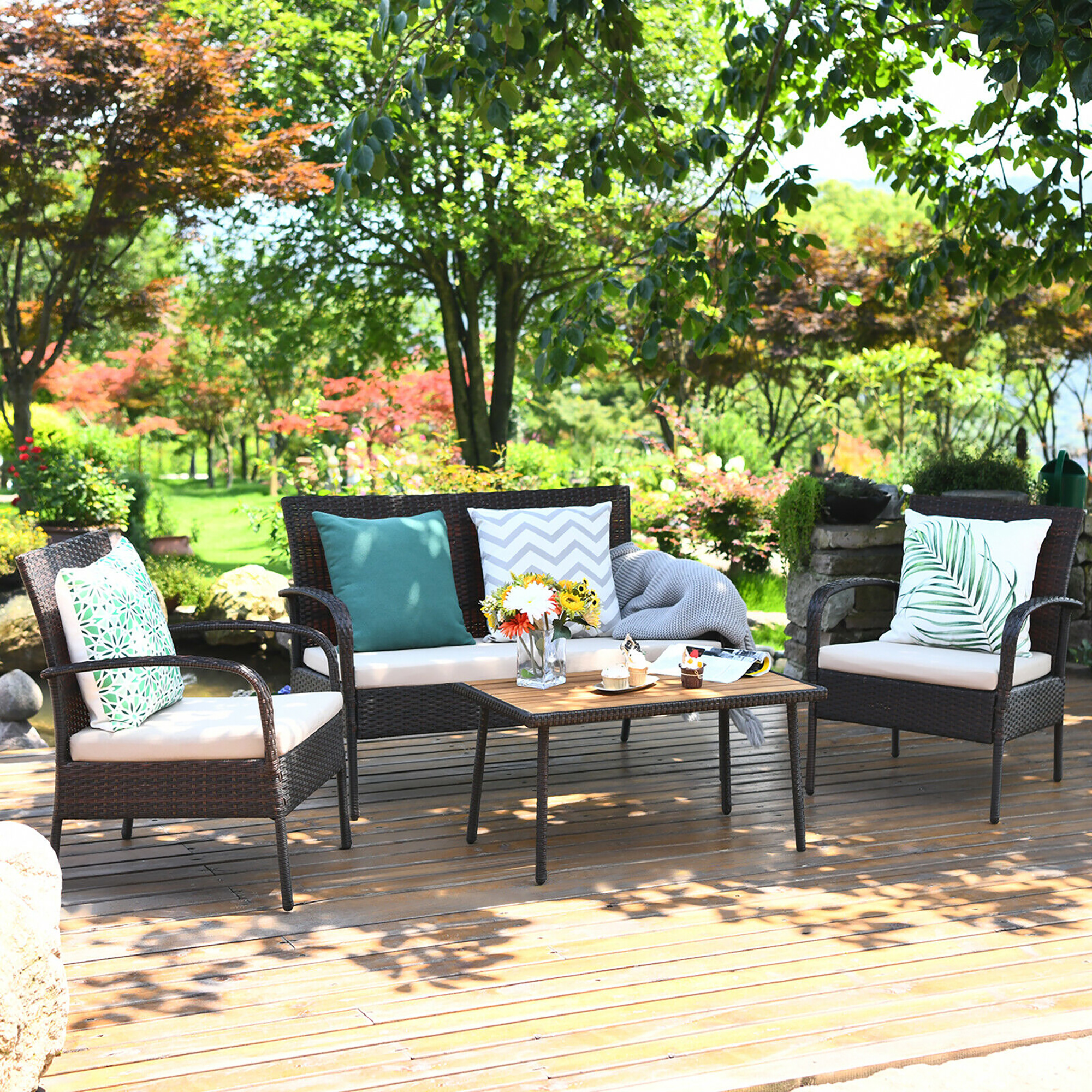 4 Piece Set: Costway Patio Rattan Conversation Set
