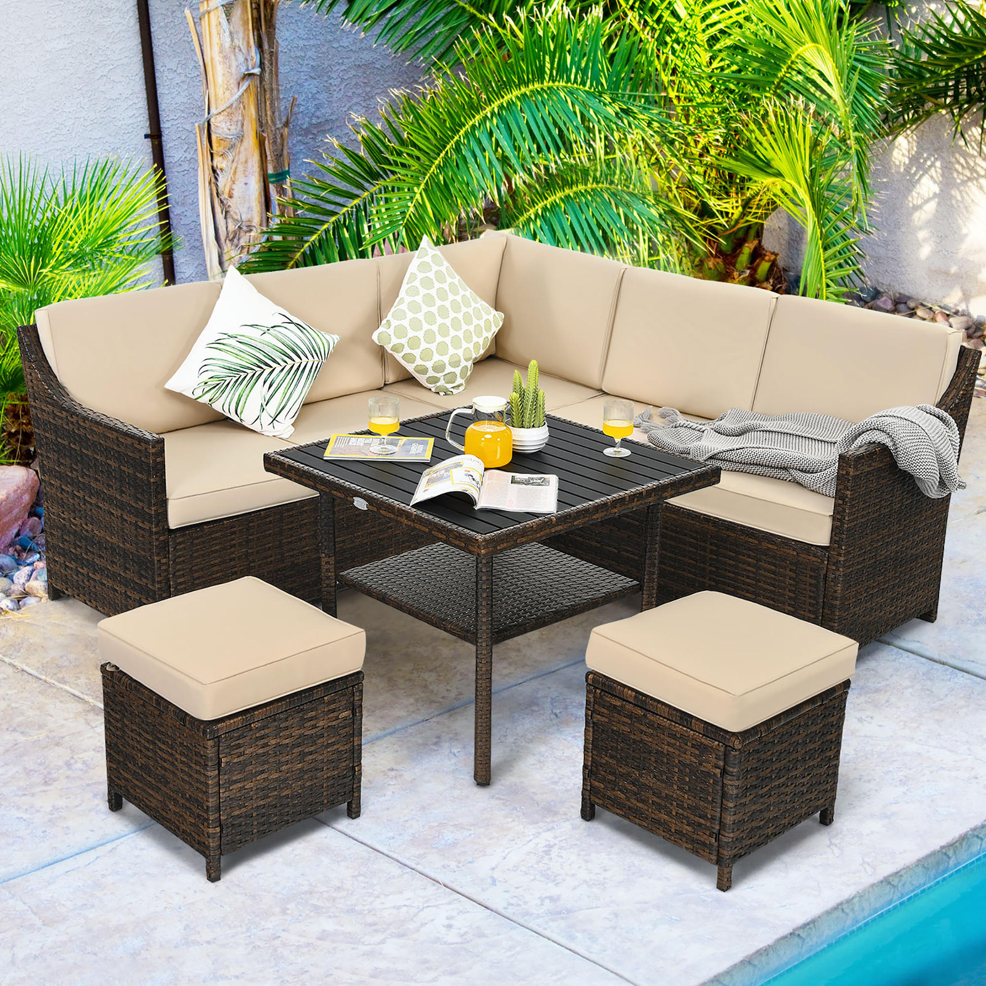 6 Piece Set: Patio Rattan Sofa Sectional Set