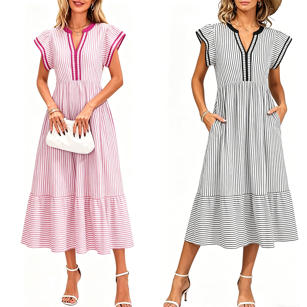Summer Dresses for Women 2026 V Neck Ruffle Sleeve Loose Shift Dress Hawaiian Sundress Beach Vacation Clothes