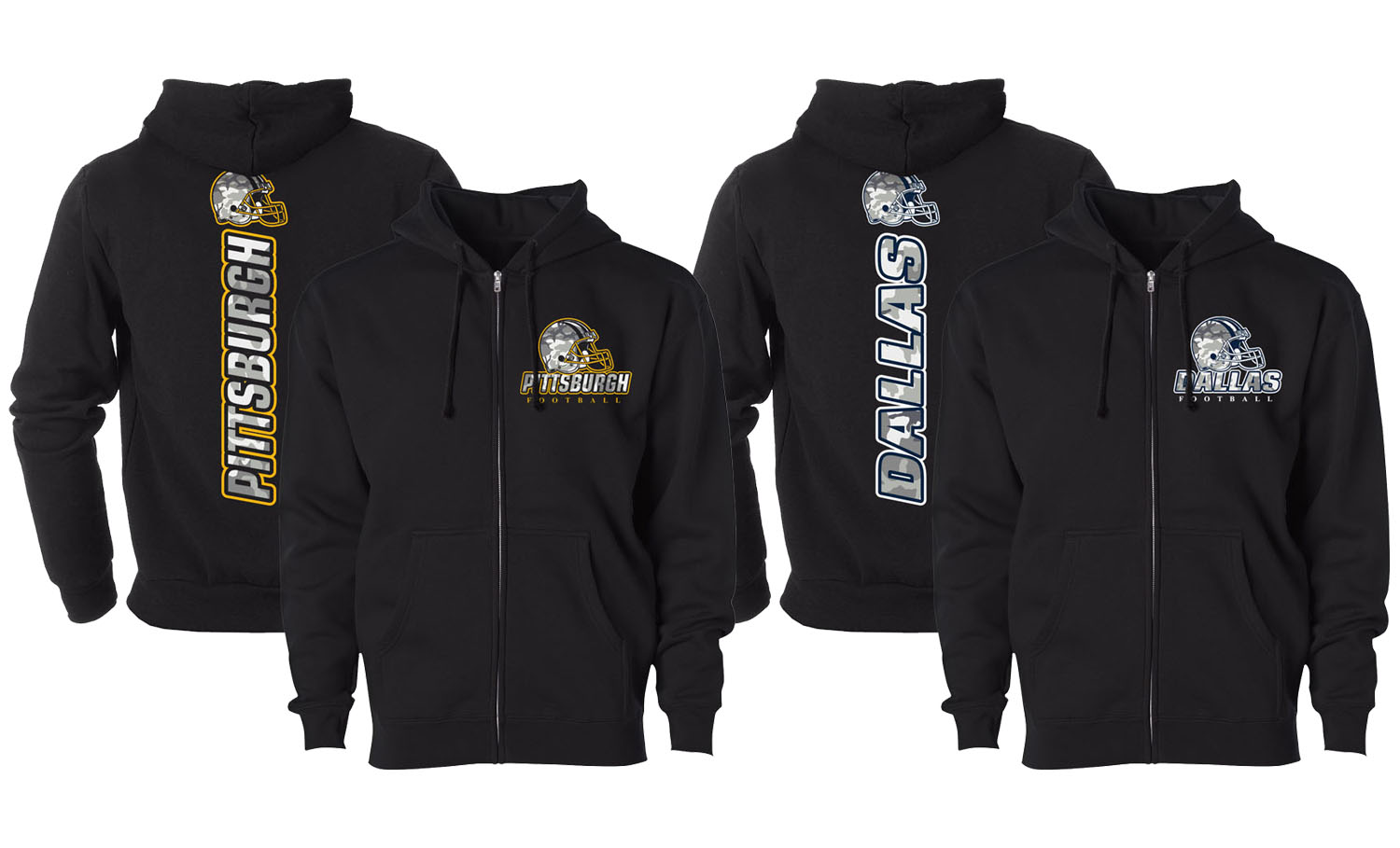 Men Army Camo Football Zip Up Hoodie
