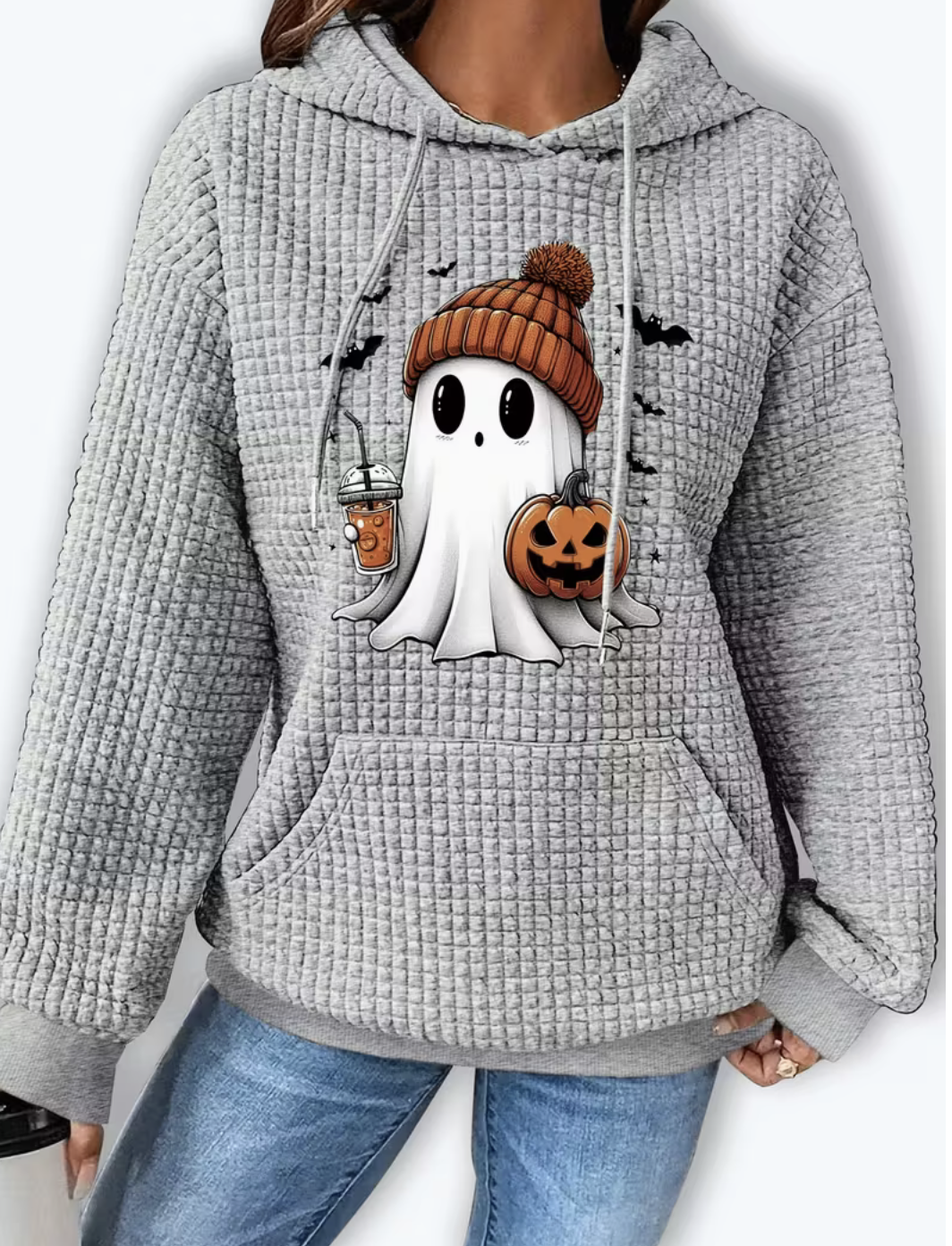 Women's Casual Long Sleeve Drawstring Hooded Ghost & Pumpkin Hoodie
