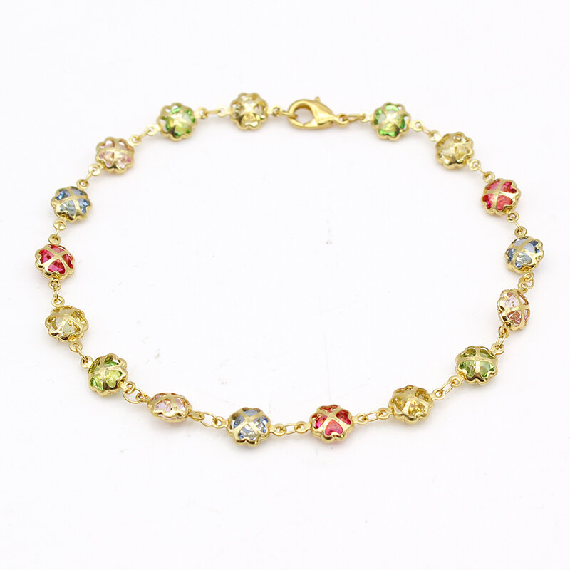 18K Gold Plated Gold Multi Color Crystal Anklet
