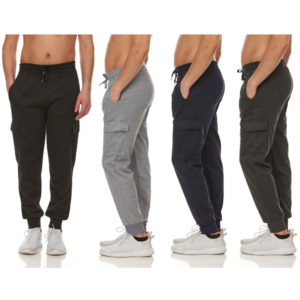 3-Pack Men's Moisture Wicking Jogger Pants With Cargo Pockets