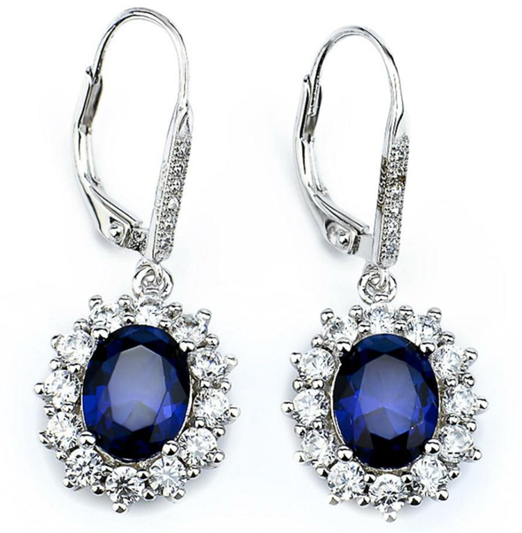 Leverback Halo Sapphire earring in 18K White Gold