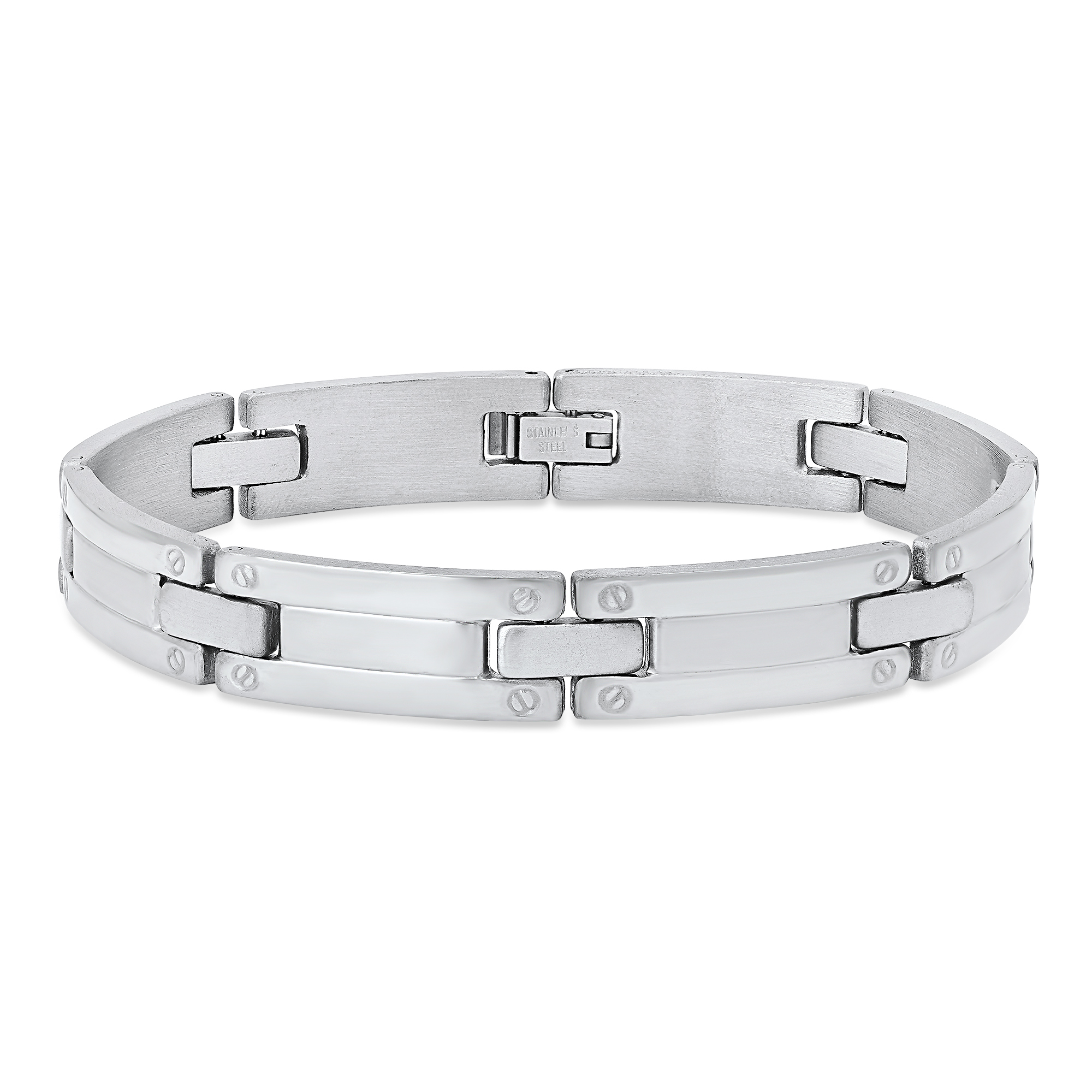 Brushed & Polished Stainless Steel Link Bracelet