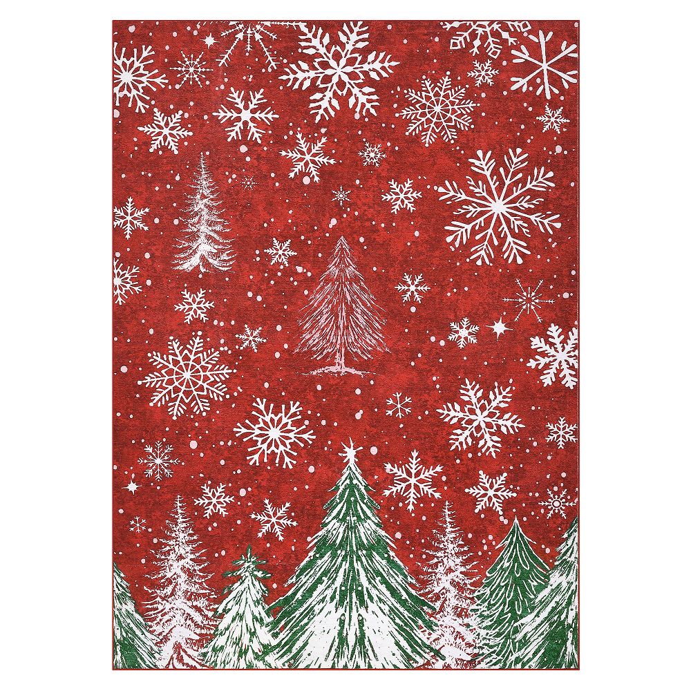 Christmas Area Rugs Red 3x5 Snowflake Trees Washable Throw Carpet Rugs for