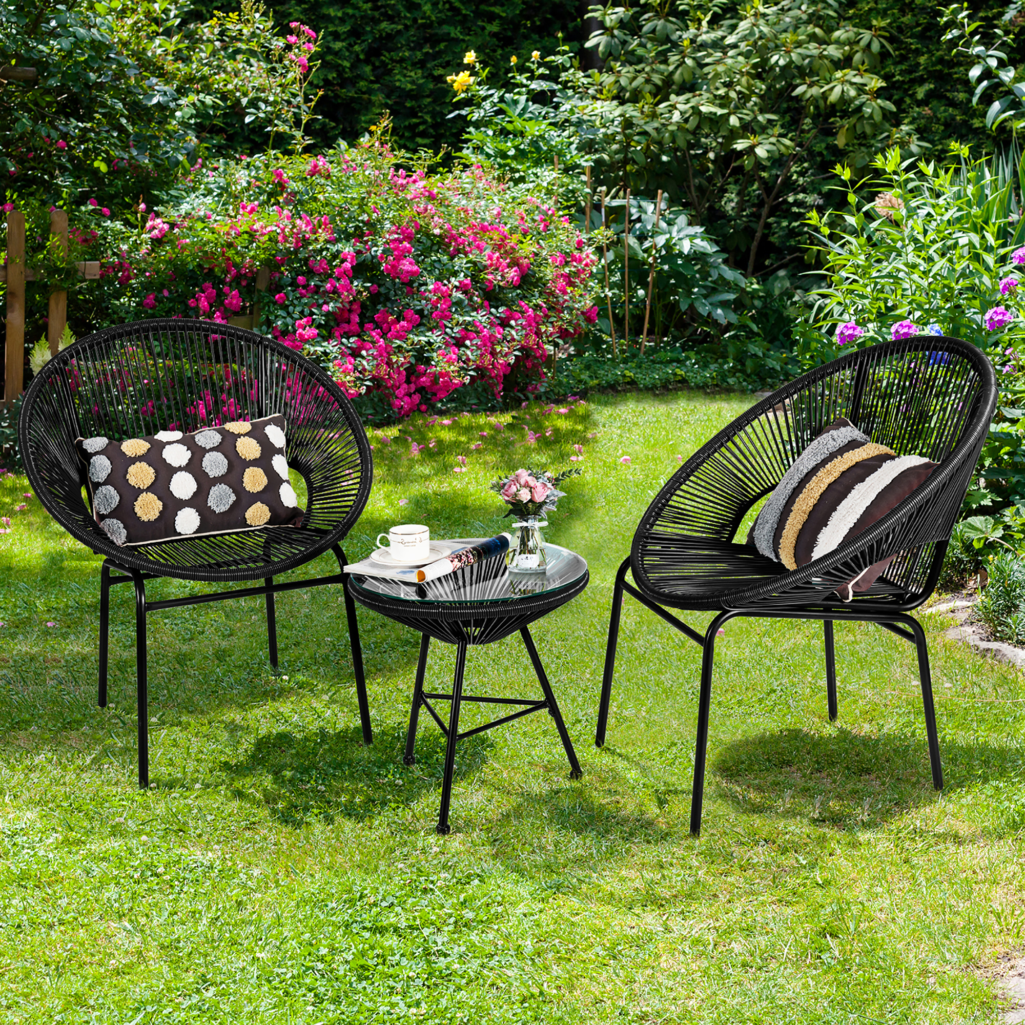 3 Piece Set: Acapulco Patio Bistro Set With Glass Table