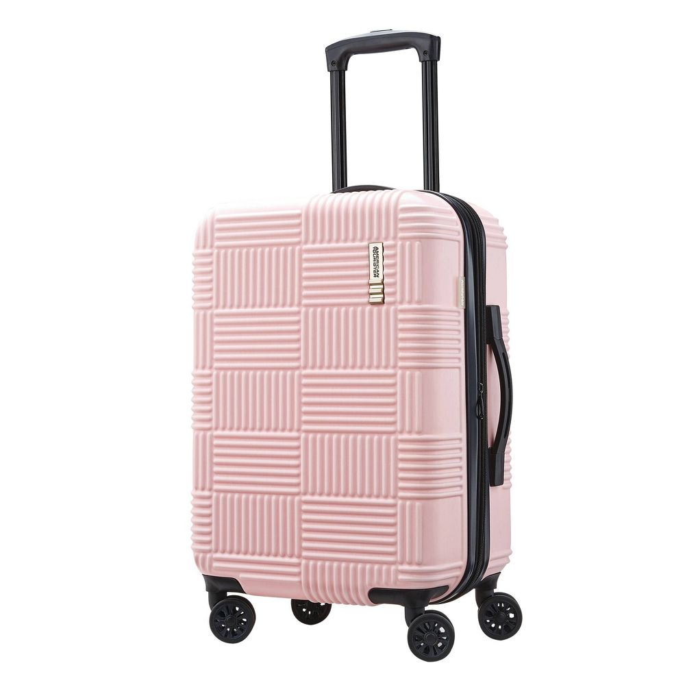 American Tourister NXT Checkered Hardside Carry On Spinner Suitcase - Pink:
