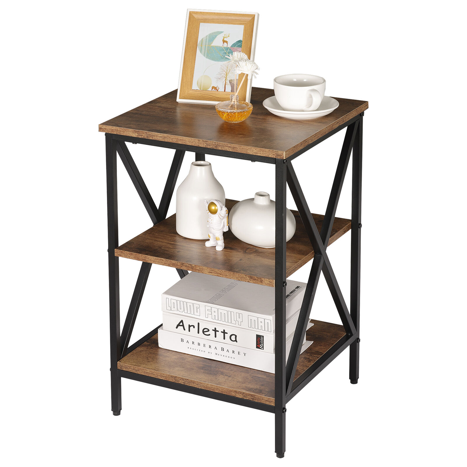 3-Tier End Table with Storage Shelves