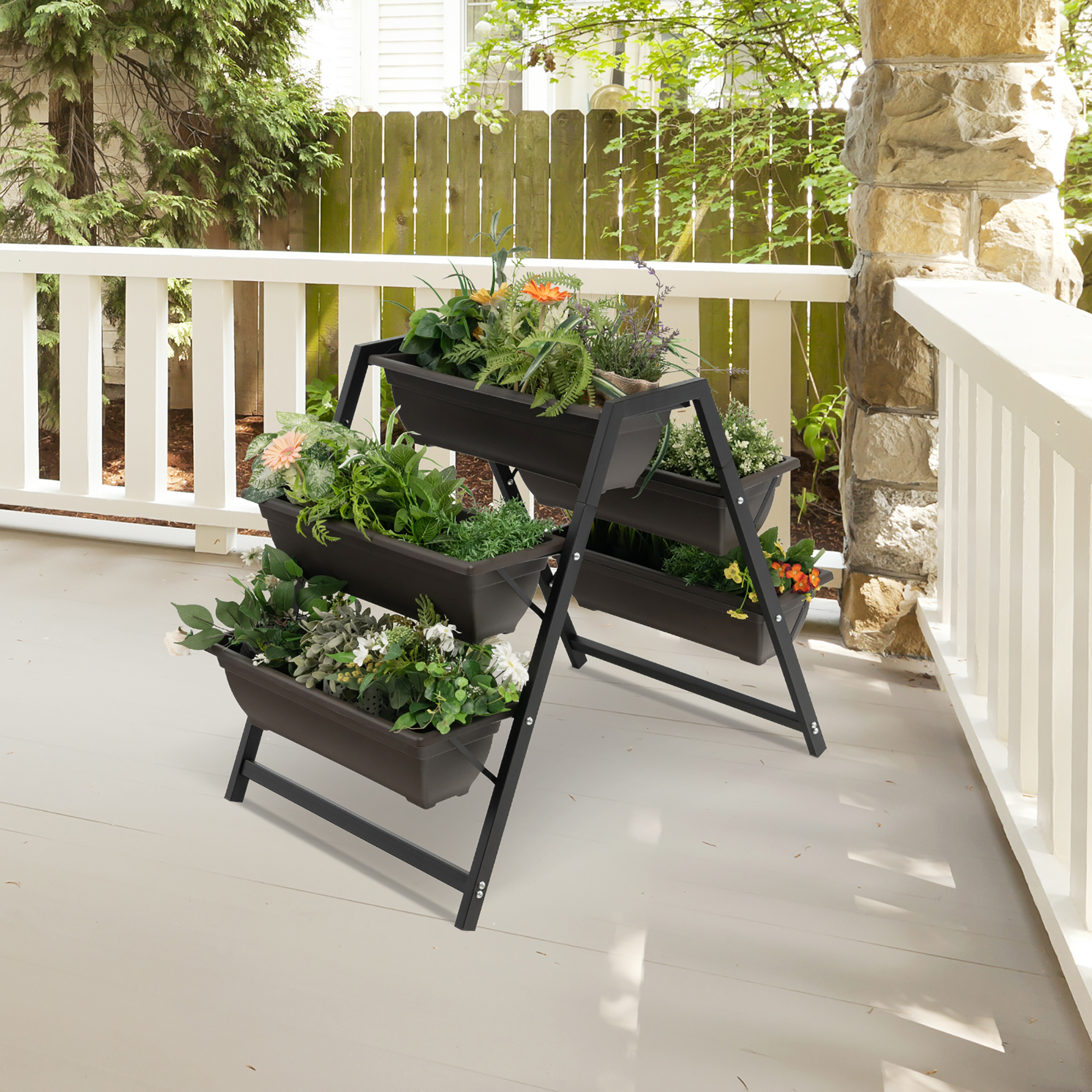 Costway 31”H Raised Garden Bed 3-Tier Vertical Planter w/5 Plant Boxes Indoor Outdoor