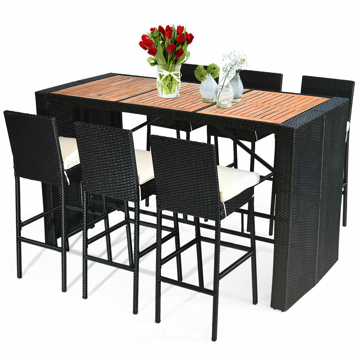 7 Piece Set: Patio Rattan Bar Height Dining Set