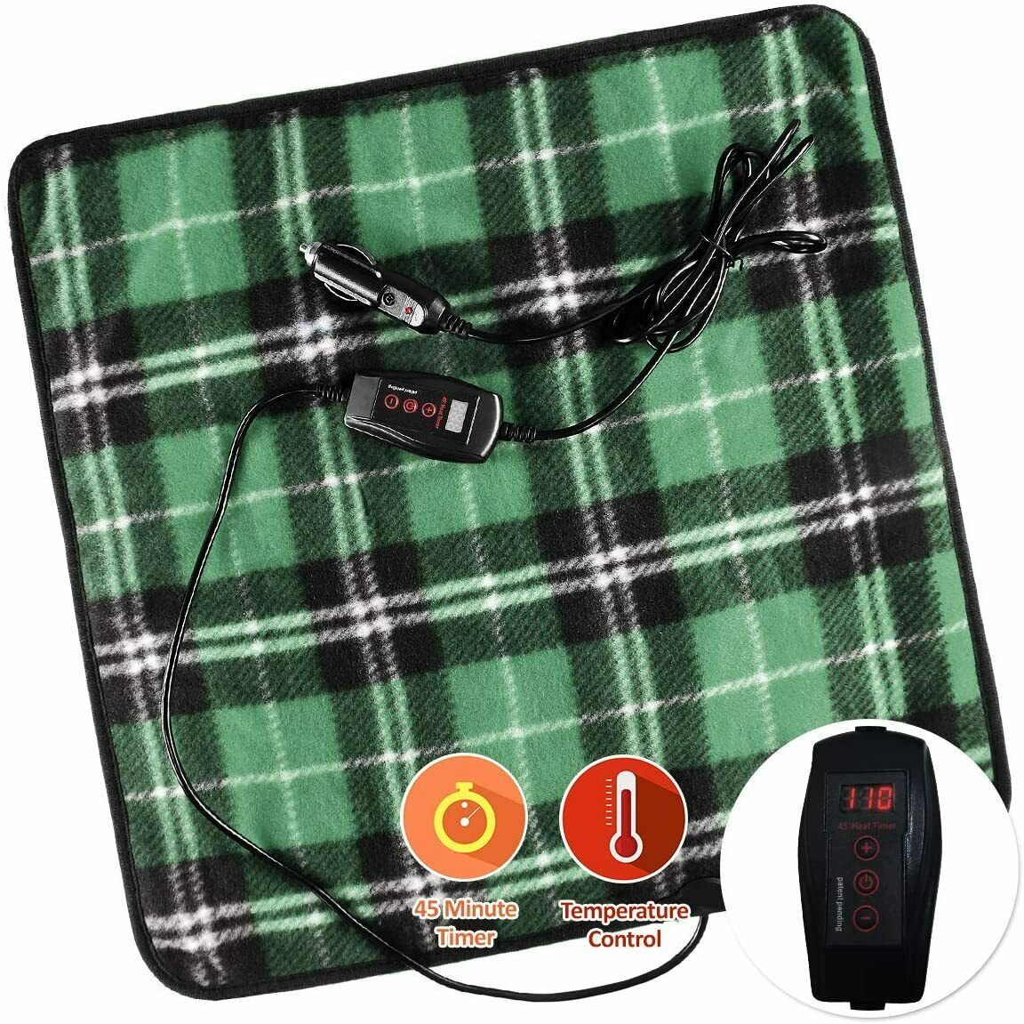 Zone Tech Car Electric Mini Heated Travel Blanket Pad Fleece Green Plaid