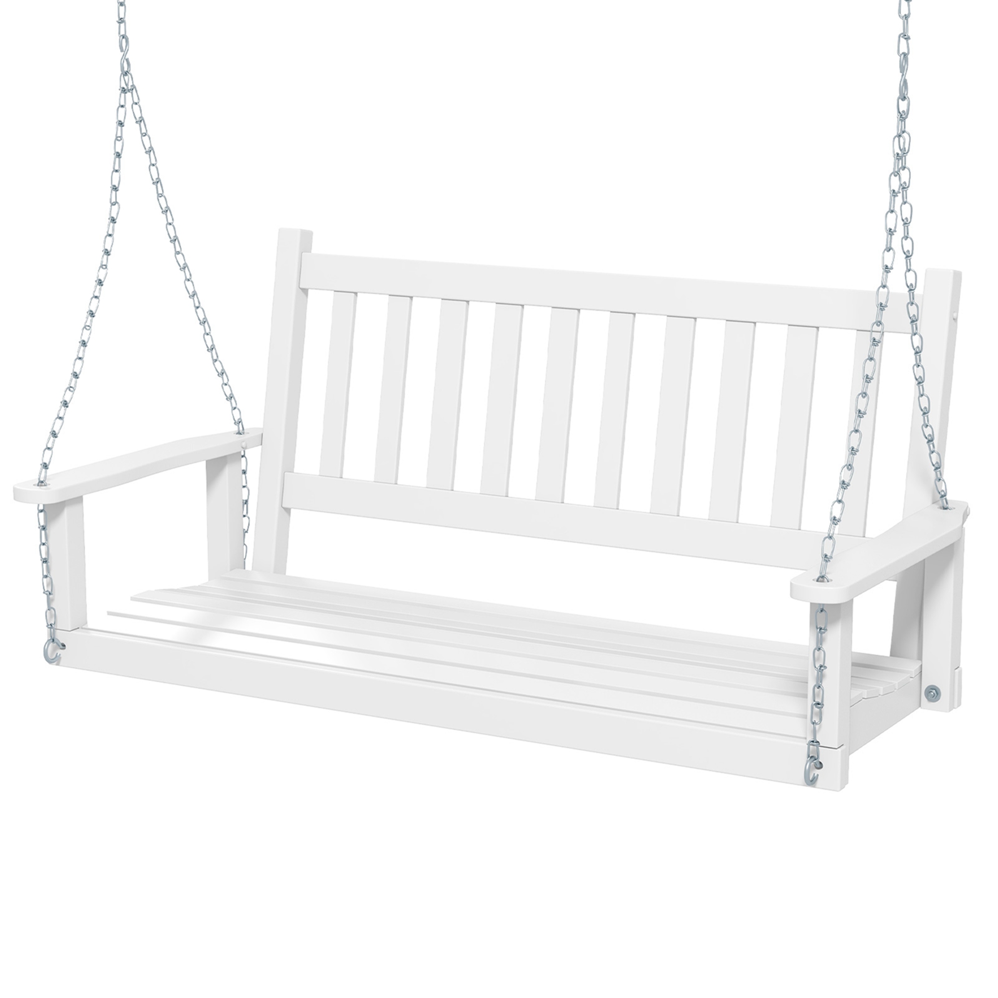 Costway 2-Person Wooden Outdoor Porch Swing Heavy Duty Patio Hanging Bench Chair Brown/White