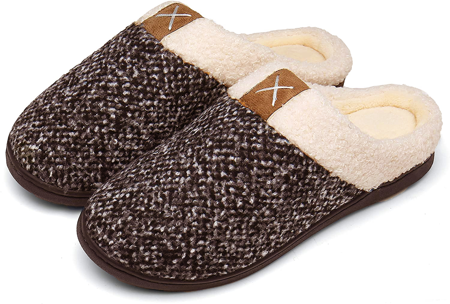 Haute Edition Tweed Faux Fur Lined Scuff Clog Indoor/Outdoor Slippers
