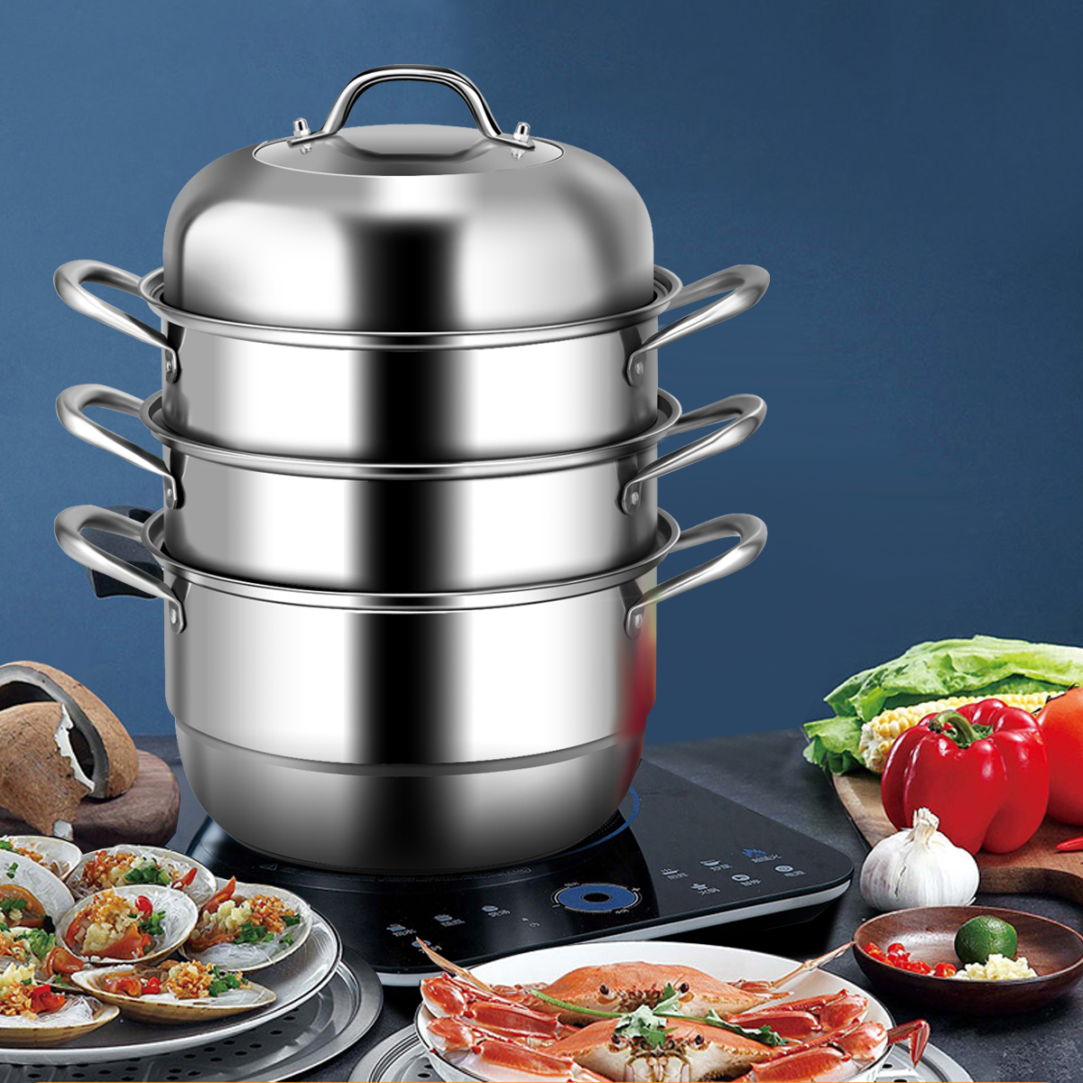 3 Tier 11 Inch Stainless Steel Steamer Set