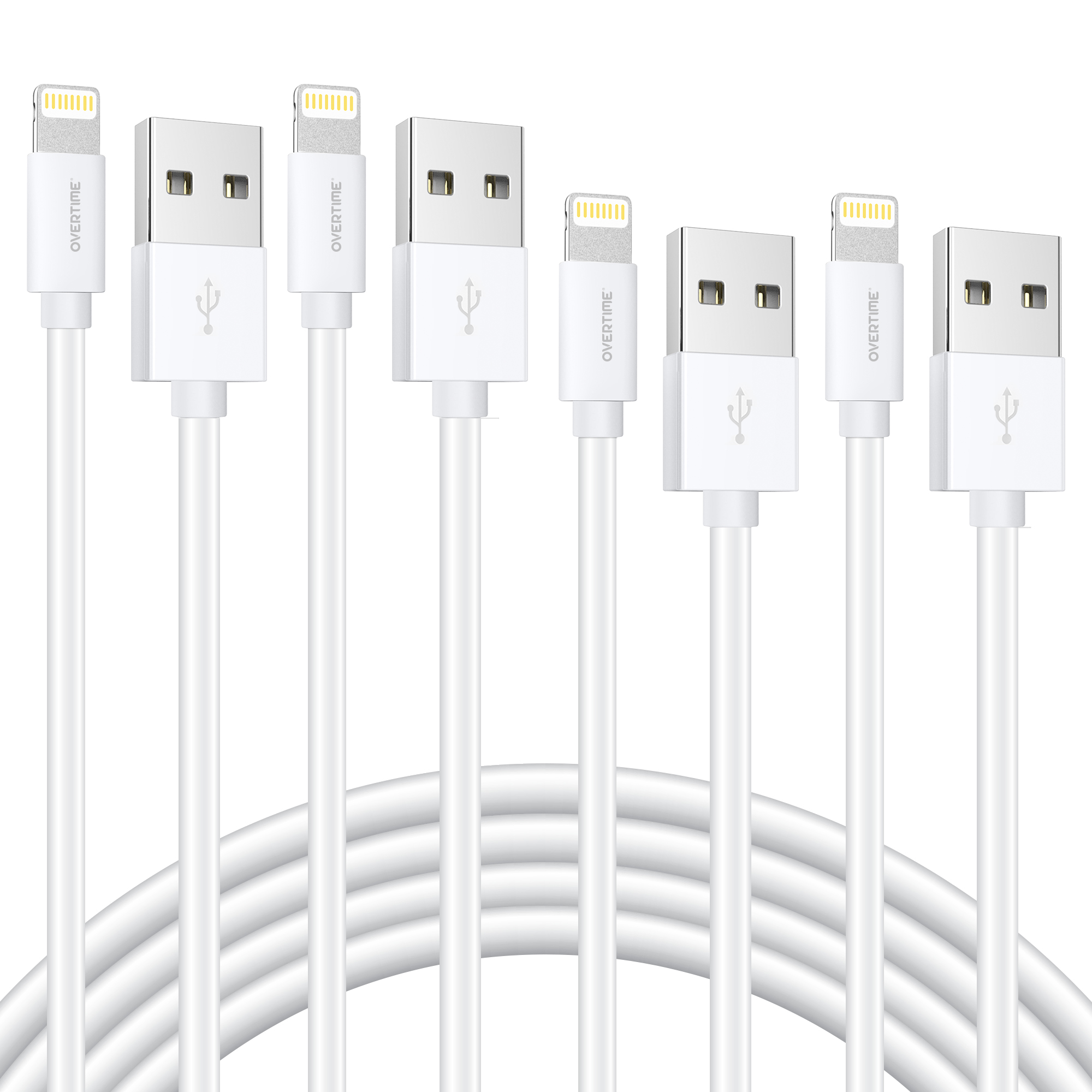 4-Pack: Overtime 6' Apple MFi Certified Lightning Cable