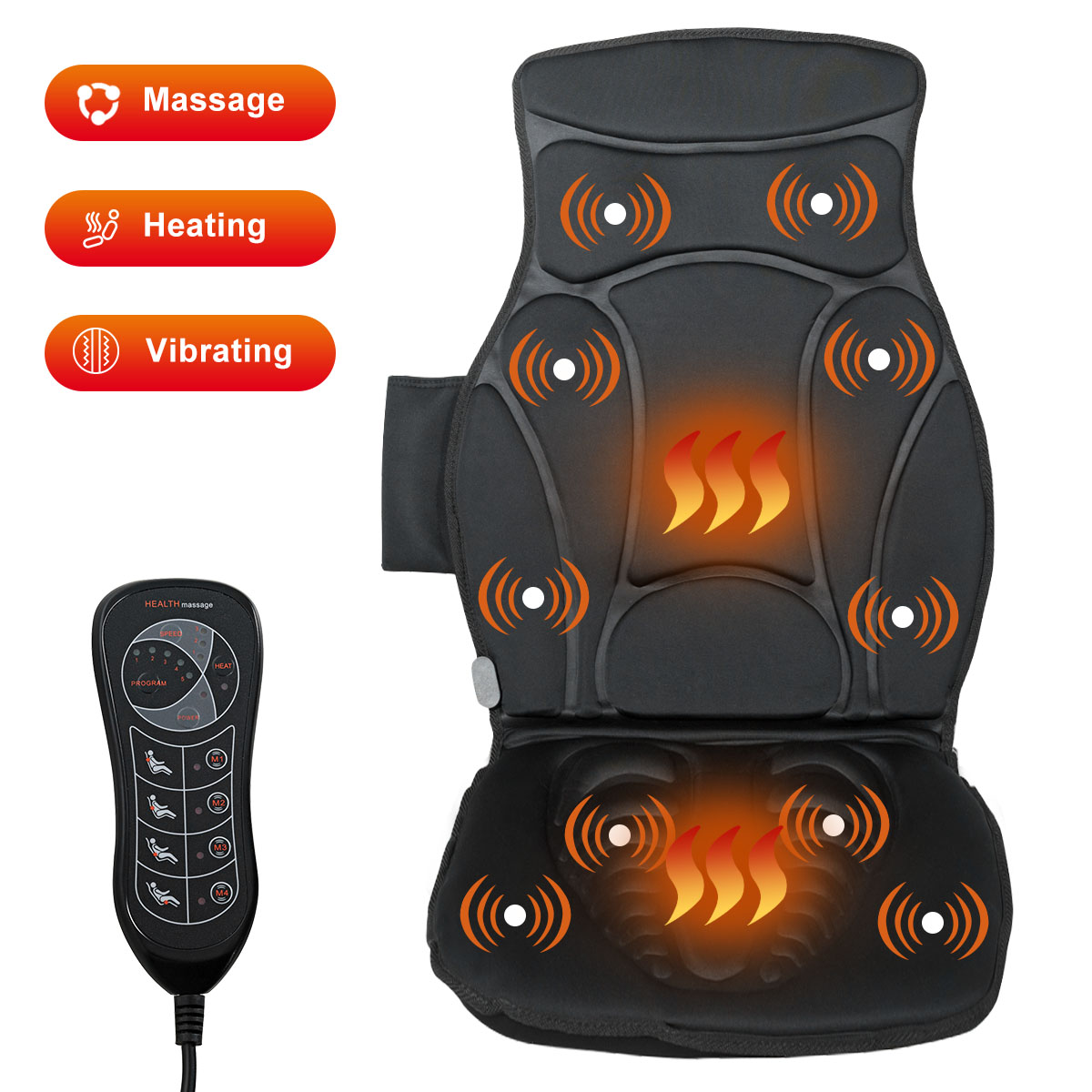 Costway Vibration Massage Seat Cushion 10 Vibration Motors Seat Back Massager