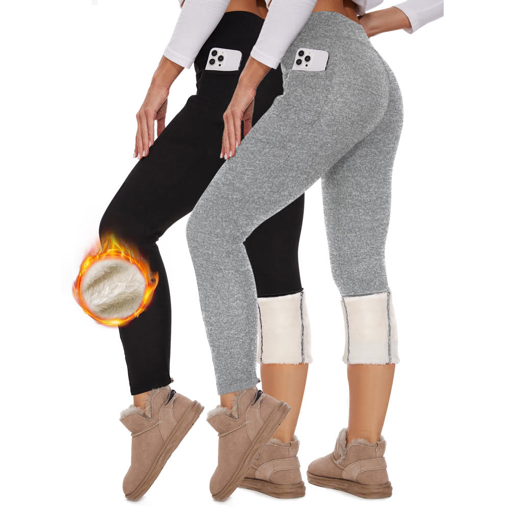 Women's Shearling-Lined High Waist Leggings with Side Pockets (S-XXL)