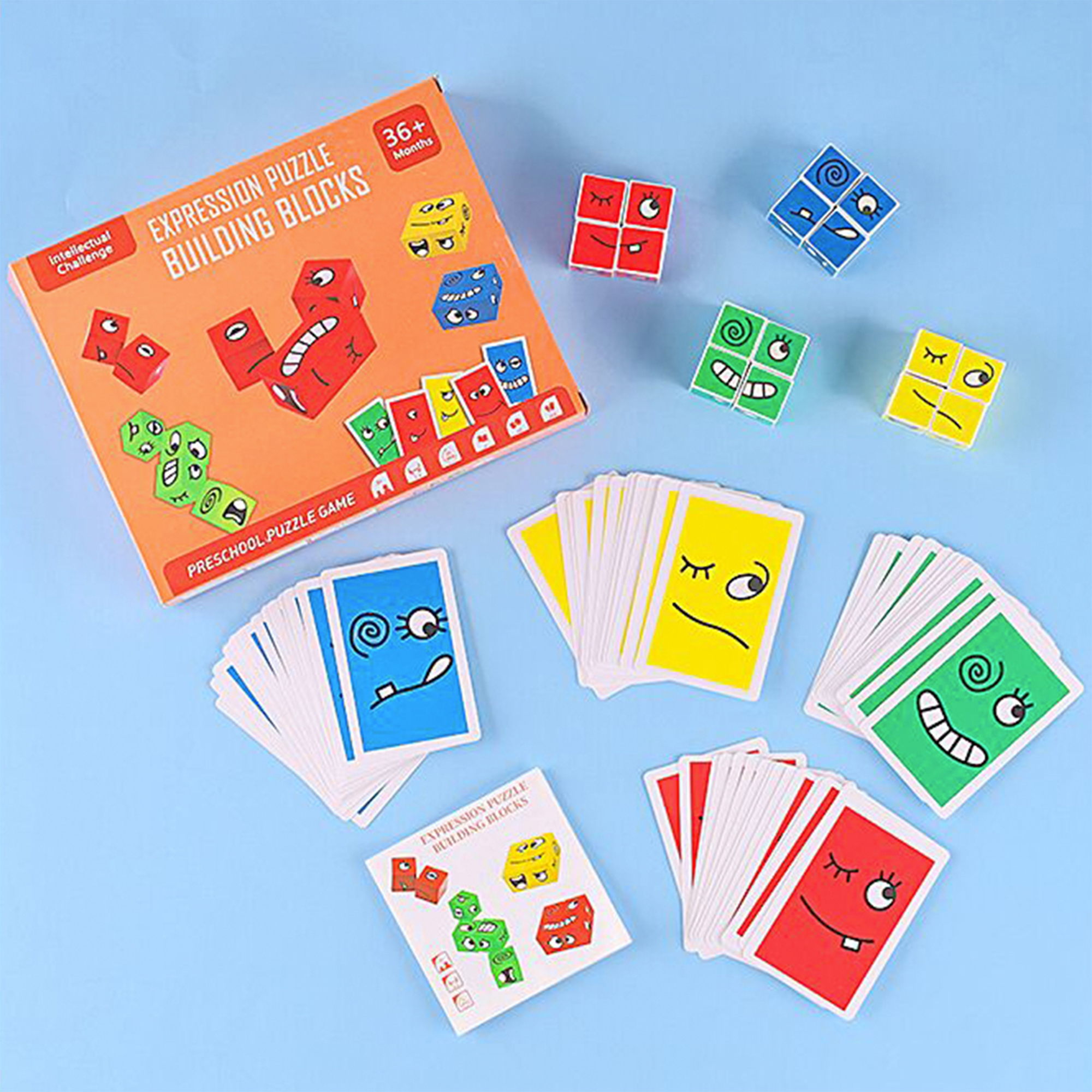 Zunammy Wooden Expressions Matching Block Puzzles Building Cubes Toy Borad Games