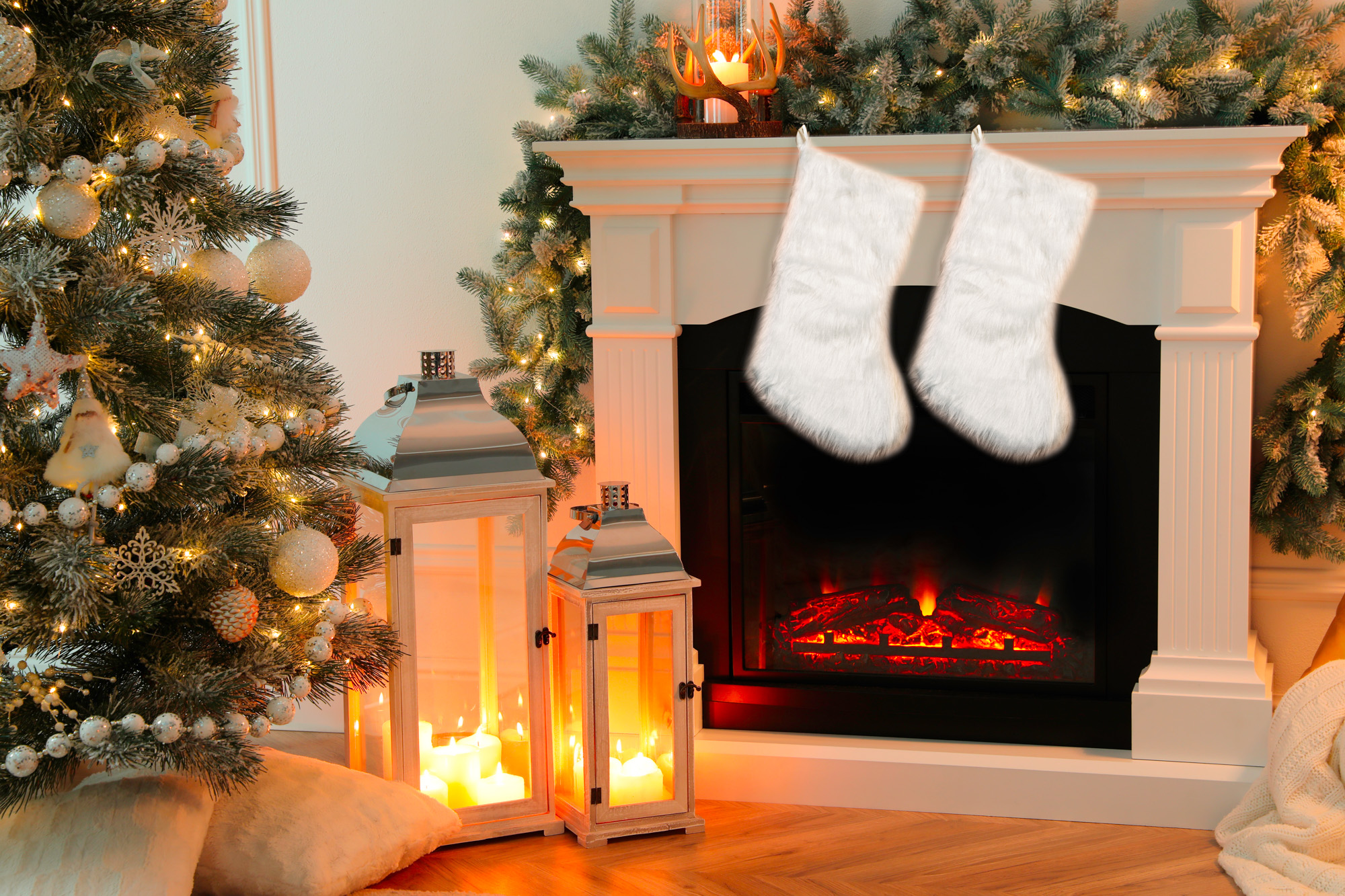 2-Pack Durable Long Plush White Stocking Duo Set