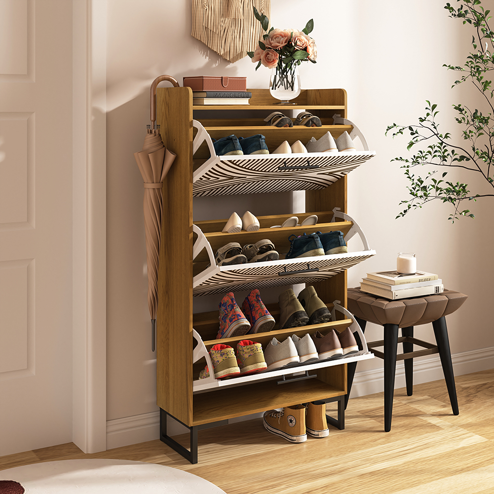 Three Color Three Drawers Shoe Cabinet with Painted Patterns