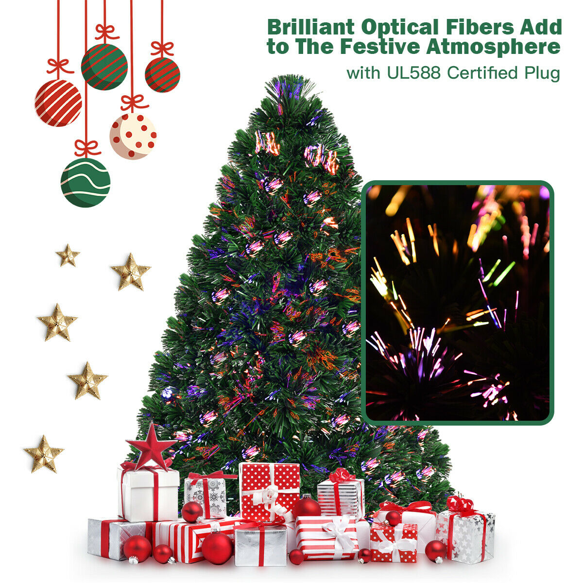 Pre-Lit Fiber Optic Artificial PVC Christmas Tree Metal 4Ft
