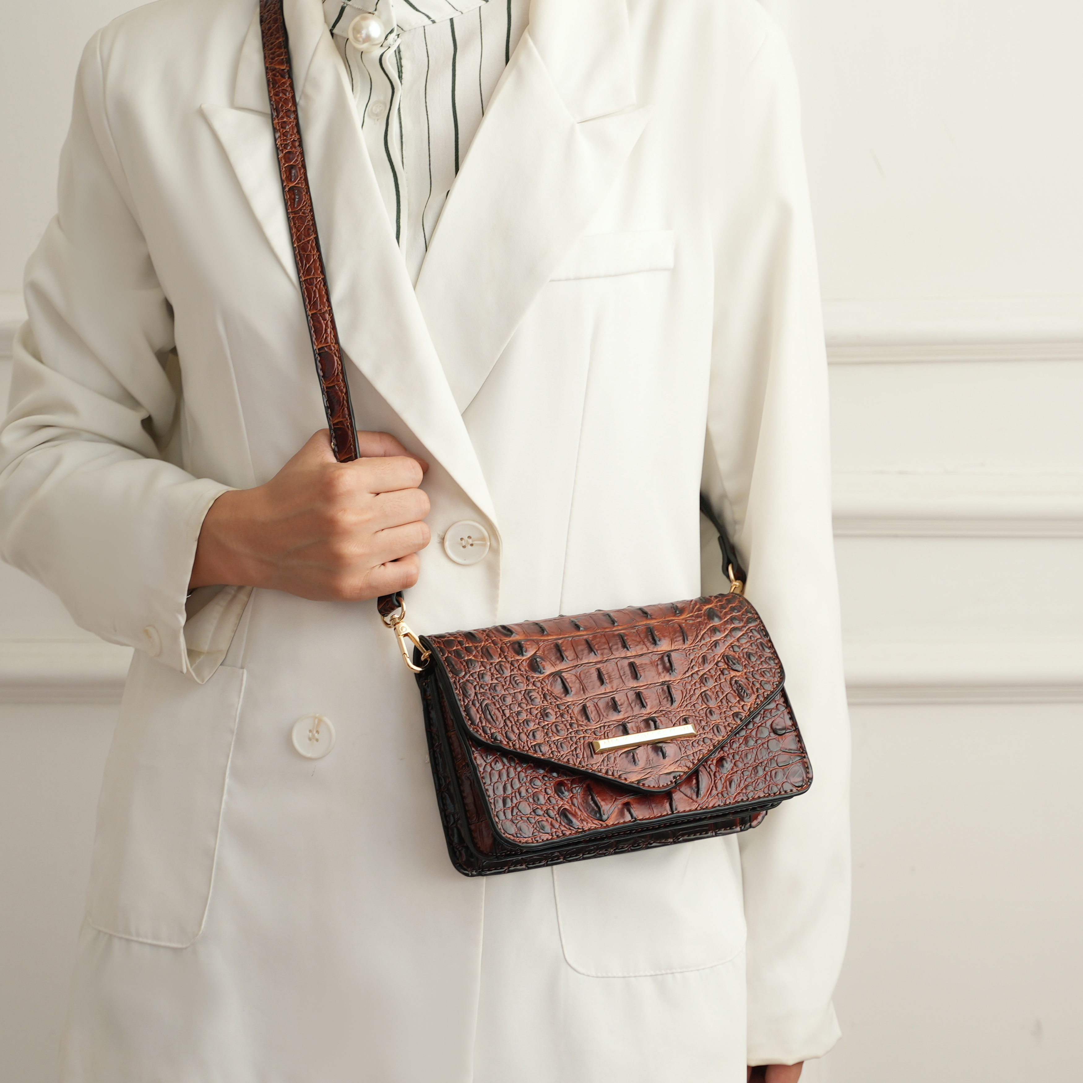 MKF Collection Vanta Solid Croc-Embossed Saddle Bag by Mia K