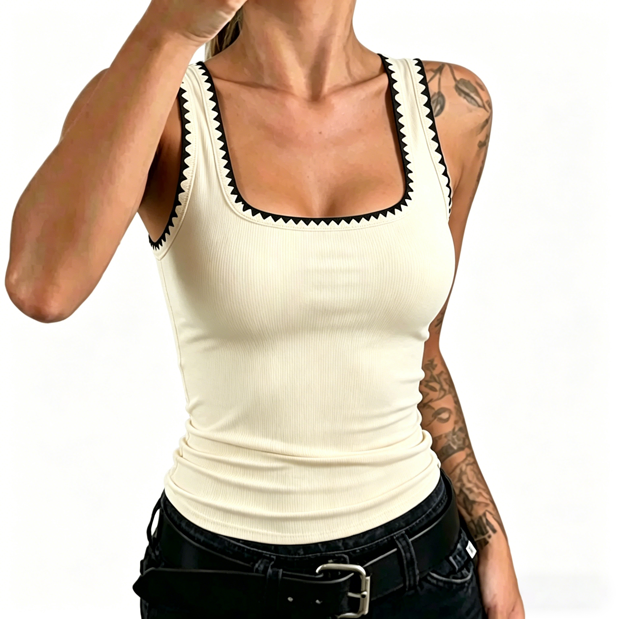 Women's Ribbed Henley Tank Top