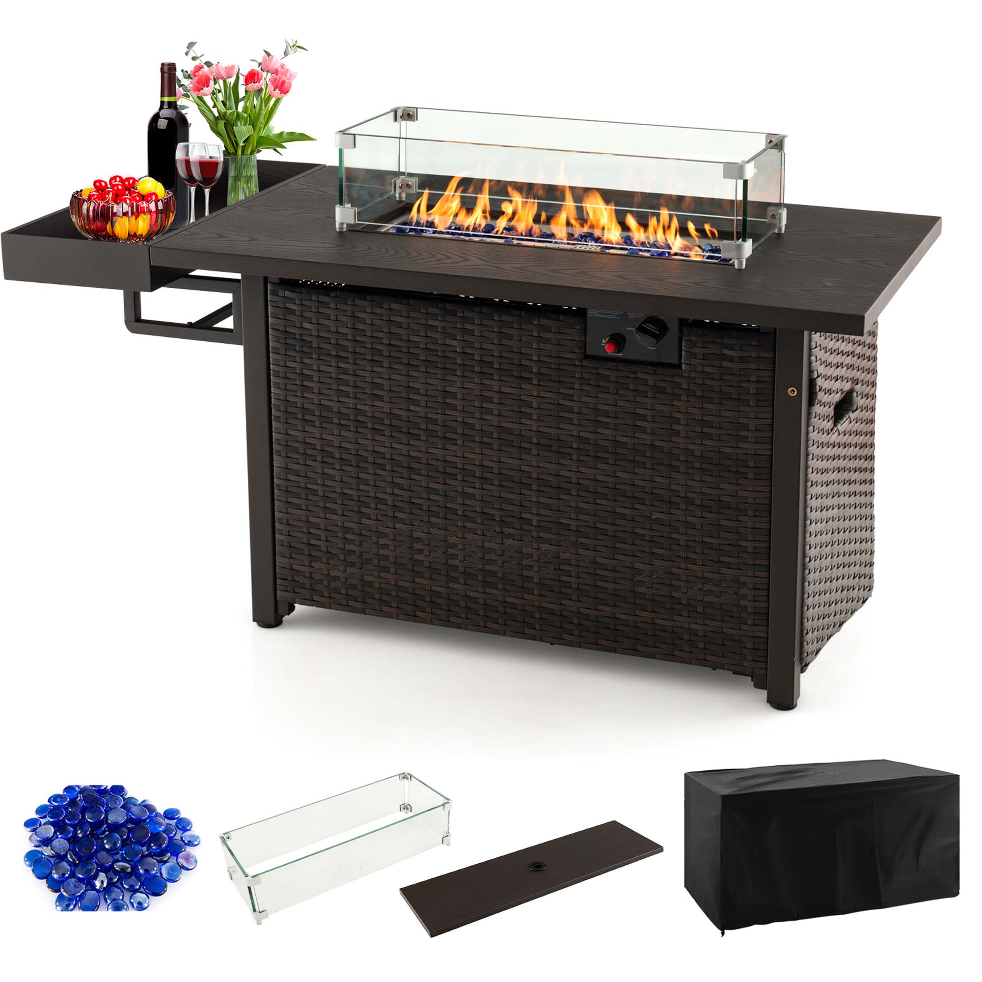 Outdoor 50,000 BTU Gas Fire Pit Table with Cover
