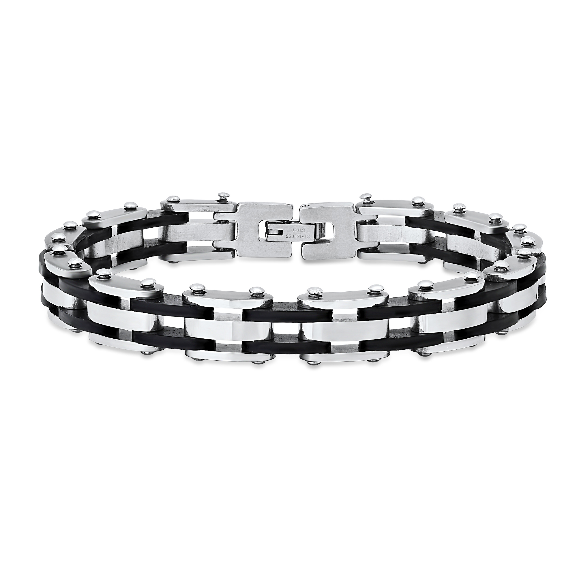 Two-Tone Stainless Steel Rubber Segment Bracelet 17$